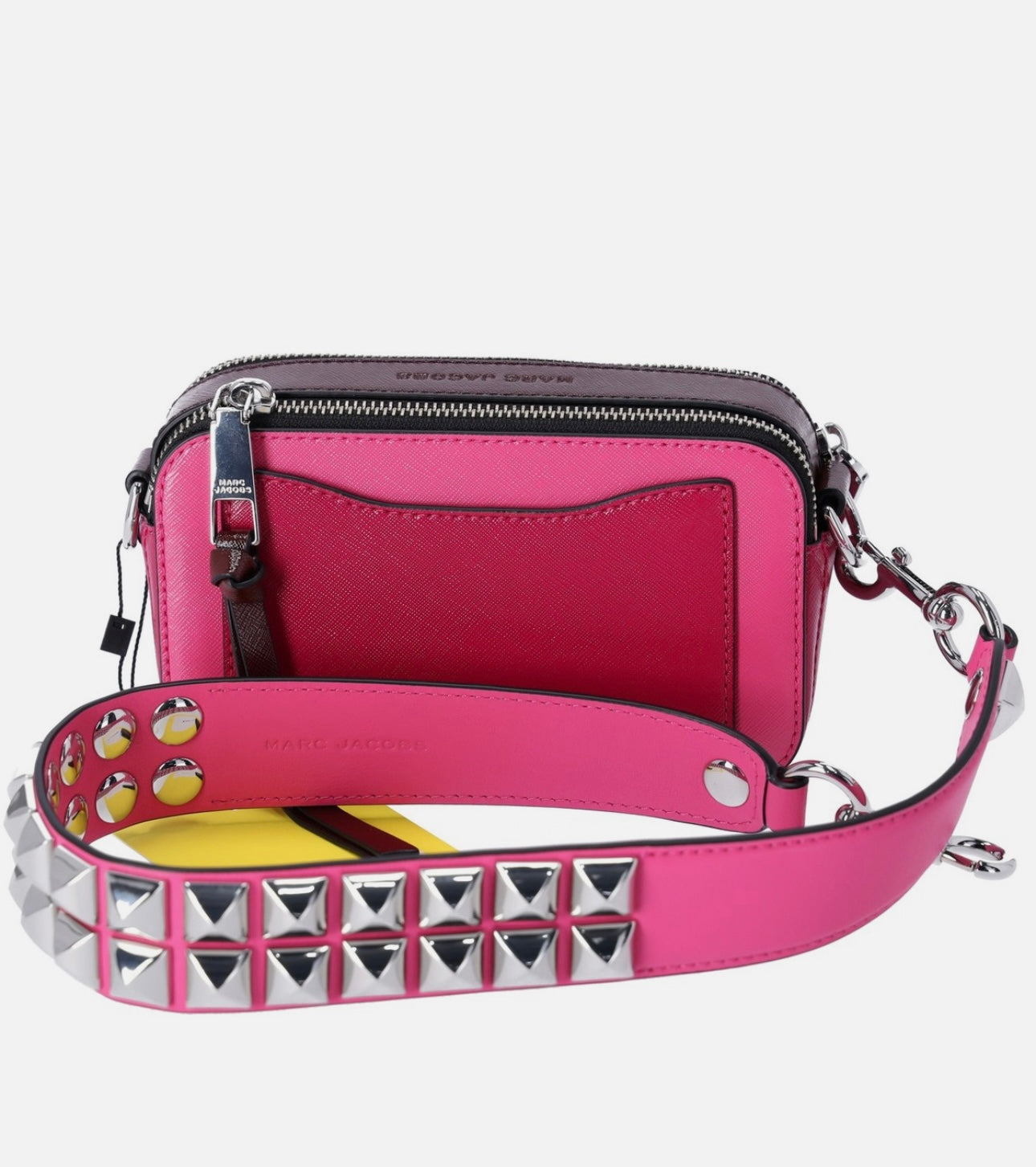The Snapshot Shoulder Bag Studded Saffiano Leather Magenta Pink