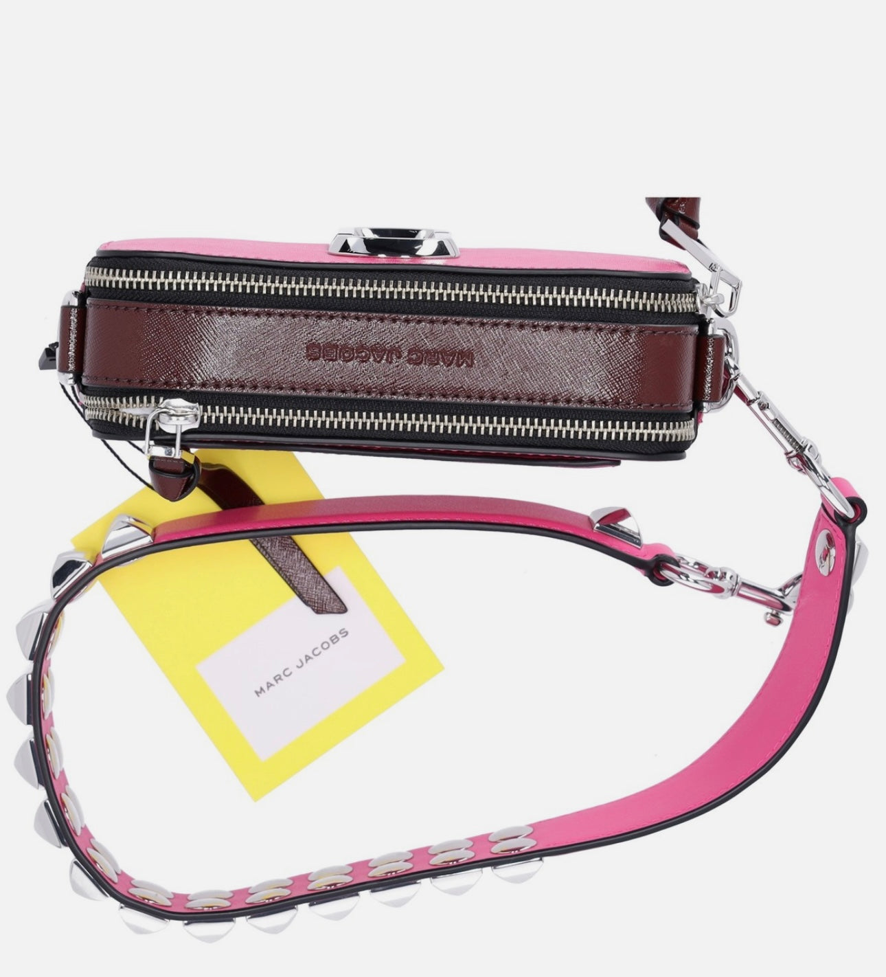 The Snapshot Shoulder Bag Studded Saffiano Leather Magenta Pink